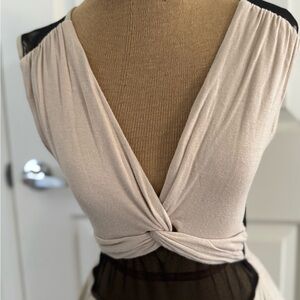 Arden B Cream and Black Twist-Front Dress